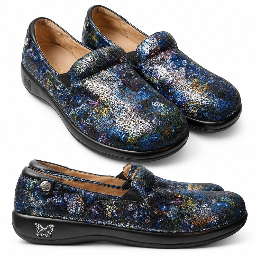 ALEGRIA "Keli" Slip-On Work/Nurse Clogs Womens EU/41 US/10.5-11 Metallic Crackle